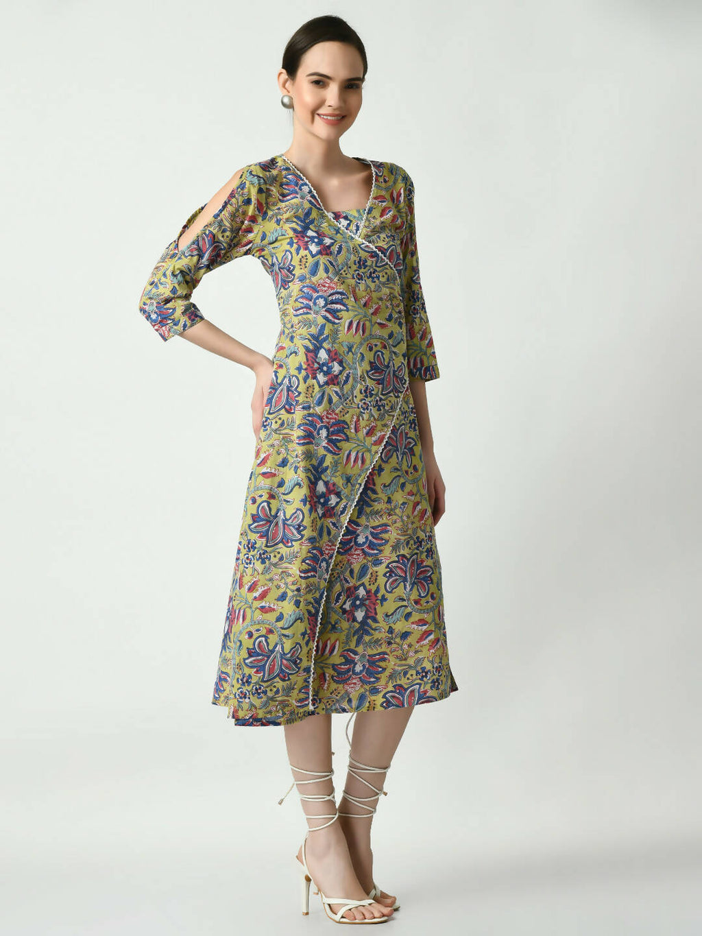 Myshka Women's Multi Floral Printed A-Line Dress | Grocsy