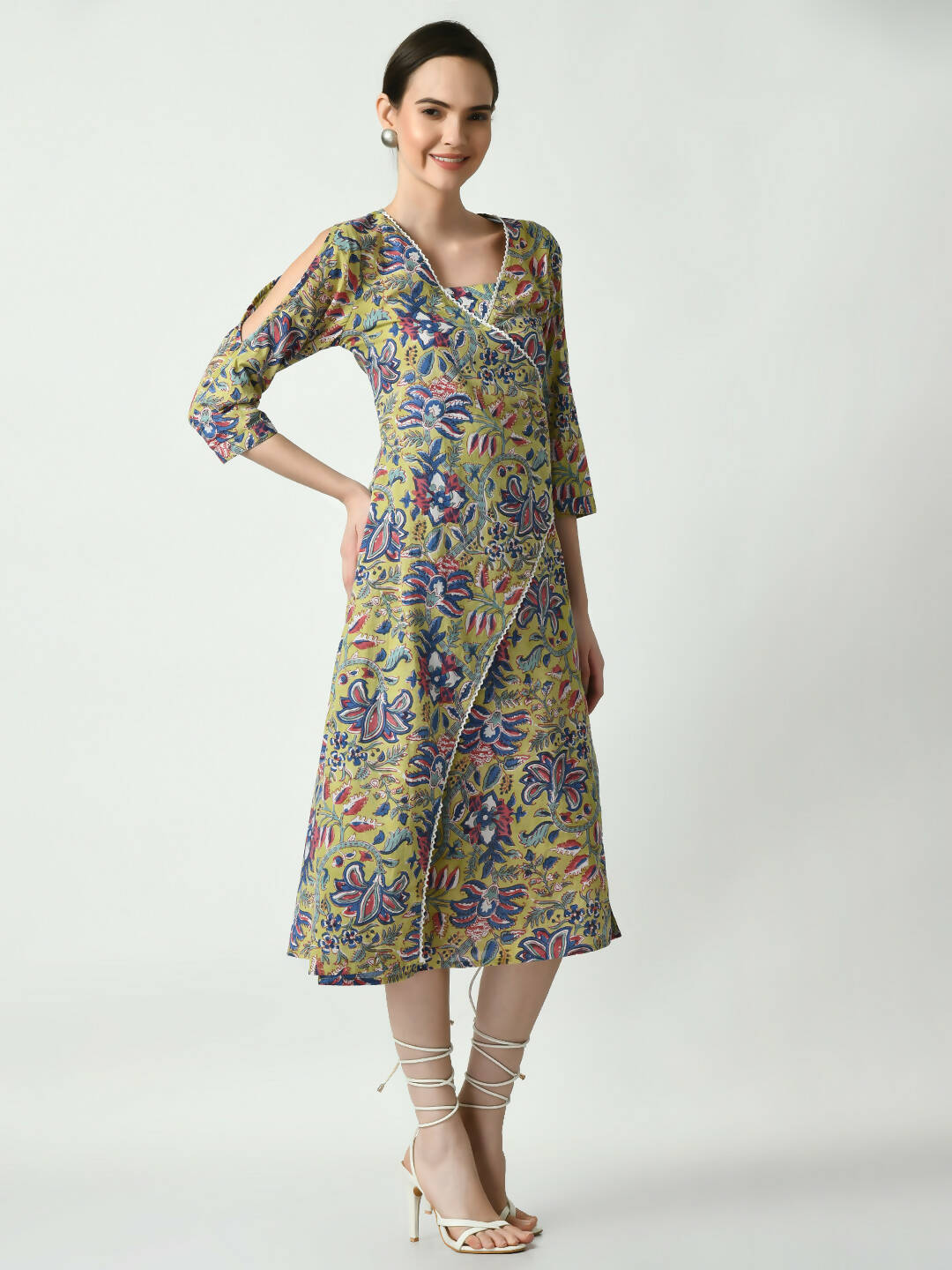 Myshka Women's Multi Floral Printed A-Line Dress | Grocsy