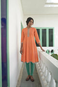 Orange Cotton Floral Printed A line Kurta - Prasuti | Grocsy