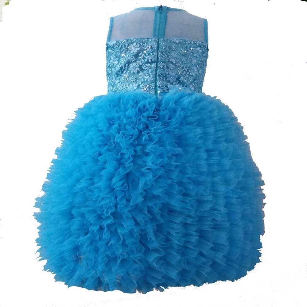 Asmaani Baby Girl's Blue Colour Satin A-Line Maxi Full Length Dress (AS-DRESS-22093) | Grocsy