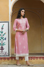 Juniper Women's Onionpink Shantoon Printed Straight Kurta | Grocsy