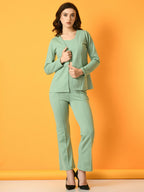Myshka Women's Green Solid Jacket | Grocsy