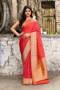 Joban Fashion Red Pure Katan Pure Handloom Banarasi Silk Saree | Grocsy