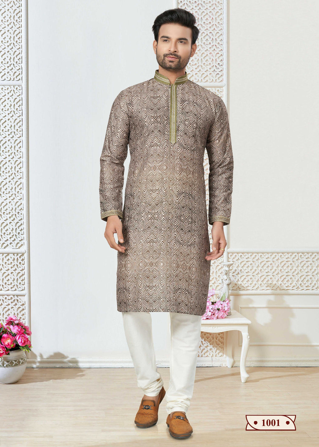 Joban Fashion Men's Grrey Cotton printed Kurta Pyjama set | Grocsy