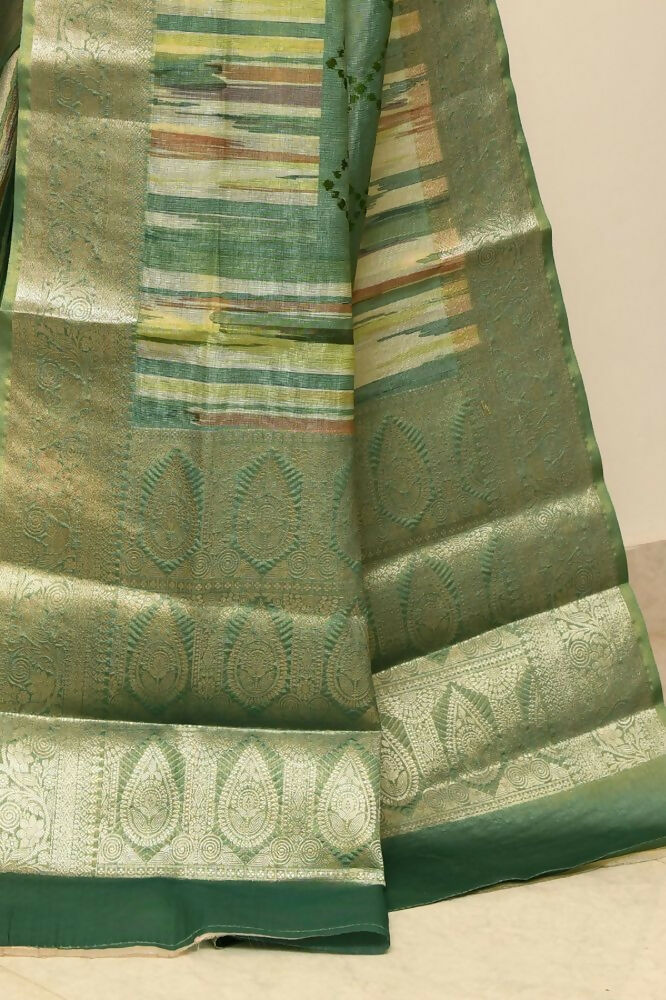 Joban Fashion Green Saree Tissue Digital With Embroidery | Grocsy