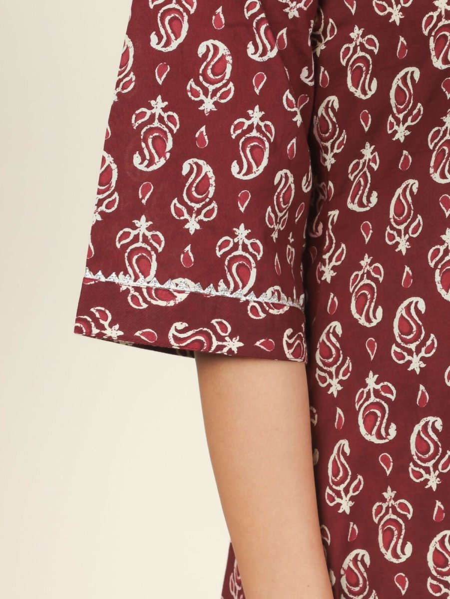 Aramya Straight Soft Cotton Block Print Women's Kurta - Brown | Grocsy
