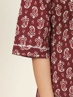 Aramya Straight Soft Cotton Block Print Women's Kurta - Brown | Grocsy