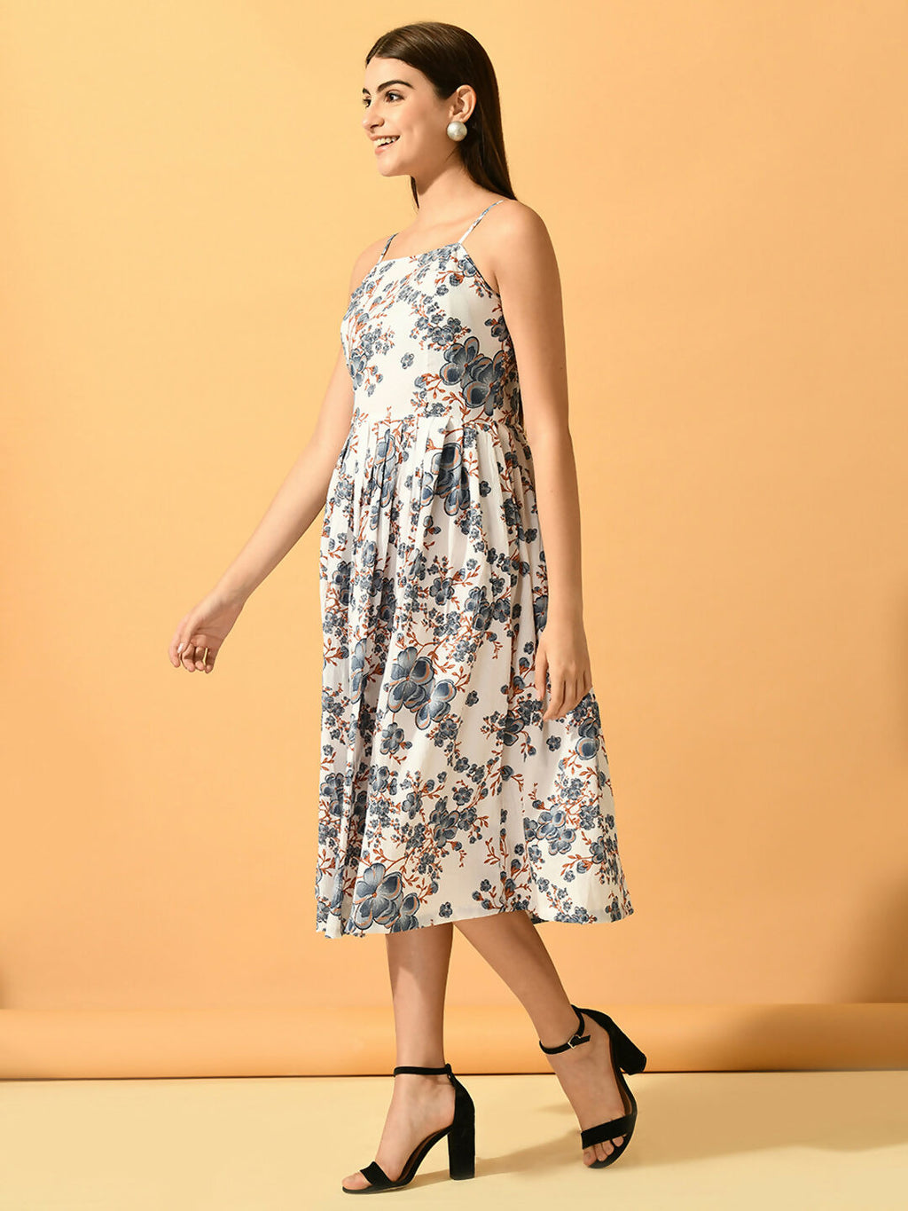 Myshka Women's White Fit and Flare Party Dress | Grocsy