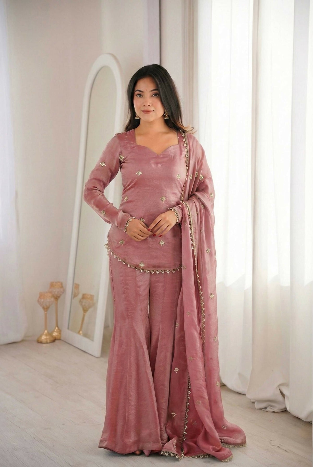 Teeya Creation New Womens Trendy Embroidery Sequence Work Pink Kurta Set | Grocsy