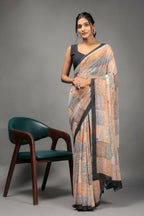 Orange Georgette Designer Printed Party Wear Saree - Cinderella | Grocsy