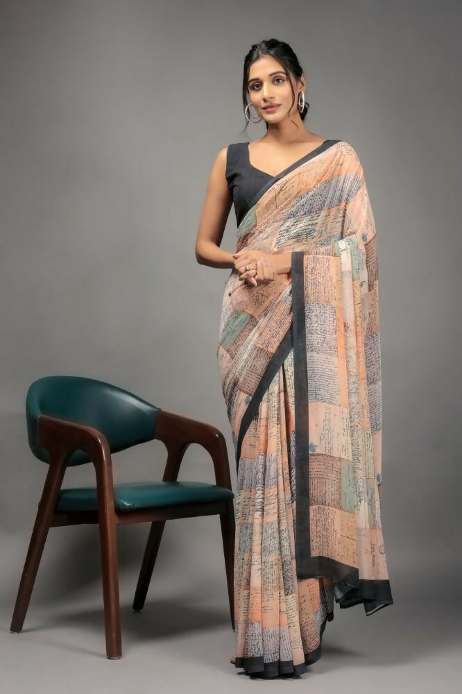 Orange Georgette Designer Printed Party Wear Saree - Cinderella | Grocsy
