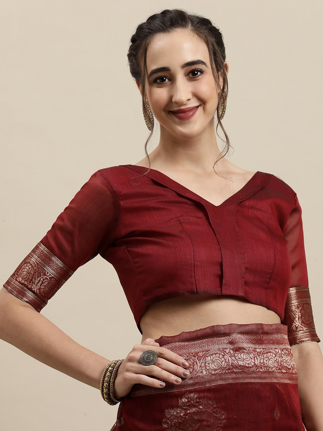 Saree Mall Maroon & Gold-Toned Ethnic Motifs Zari Silk Blend Banarasi Sarees | Grocsy