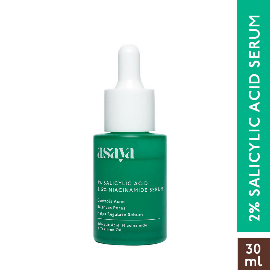 Asaya 2% Salicylic Acid Face Serum For Active Acne & Sebum Control With 5% Niacinamide & Tea Tree Oil | Grocsy