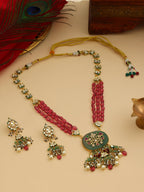 Ruby Raang 22k Gold Polished Long Multi Kundan Necklace With Earrings | Grocsy