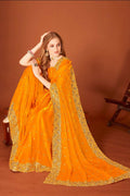 PR Fashion Mustard Fendi Two Tone Silk Heavy Zari Embroidery Work With Heavy Siroski Work Saree | Grocsy