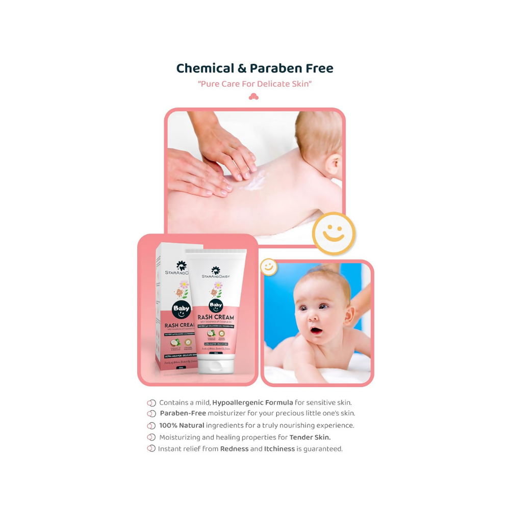 StarAndDaisy Baby Rash Cream with Coconut Oil & Aloe Vera, SLS Free & Paraben free with pH 5.5, Ultra Mild | Grocsy