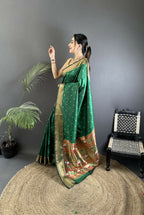 Joban Fashion Green Butti Woven Soft Lichi Silk Paithani Saree | Grocsy