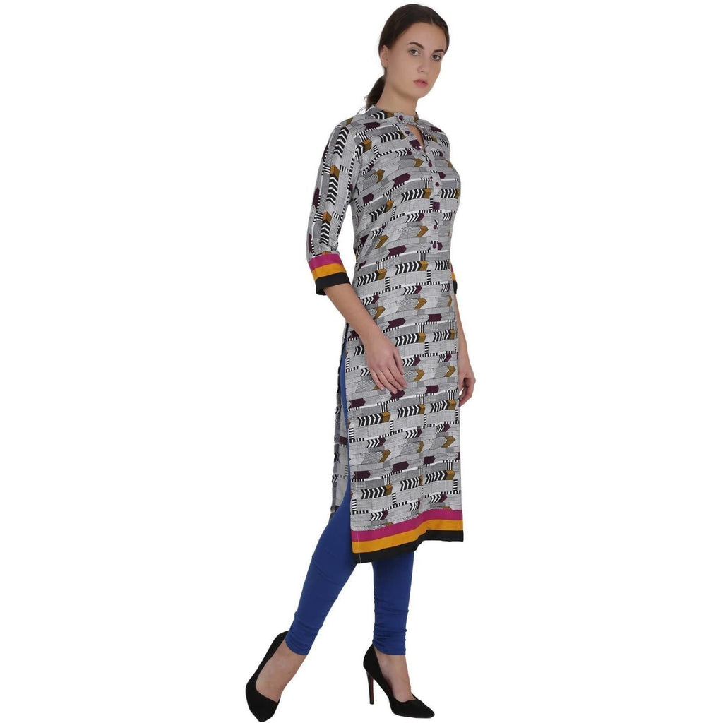 Kanoor Women's Multi Rayon Straight Kurti | Grocsy