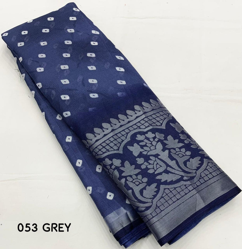 Lightblue Jute Silk Printed Saree with Unstitched Blouse - Hiral Fashion | Grocsy