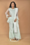 Morchari Women And Hand Embroidery Palazzo Set-Green | Grocsy