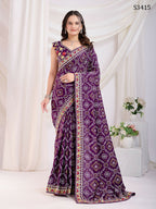 Voilet Vichitra Silk Bandhani Printed, Embroidery Work Saree - Ditya | Grocsy