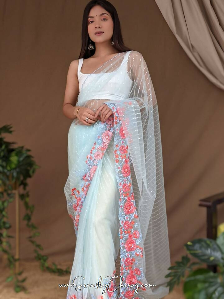 Vamsee Murari Sky Super Net Saree | Grocsy