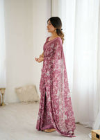 PR Fashion Bit Bright Moss Satin Patta Printed Saree | Grocsy
