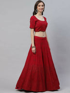 Dark Pink Georgette Thread with Sequins Embroidered work Lehenga Choli with Dupatta - Jivika | Grocsy