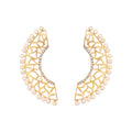 Nuyug 22K Gold-Plated Zircon Studded & Pearl Beaded Contemporary Shaped Statement Stud Earrings | Grocsy