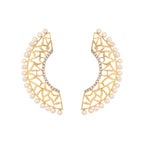 Nuyug 22K Gold-Plated Zircon Studded & Pearl Beaded Contemporary Shaped Statement Stud Earrings | Grocsy