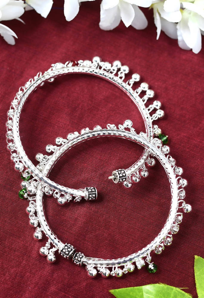 Mominos Fashion Kamal Johar Oxidised Silver Anklets With Muvvas | Grocsy