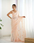 Attractive Looking Georgette Thread, Sequance Embroidery Work Party Wear Saree - Peach | Grocsy
