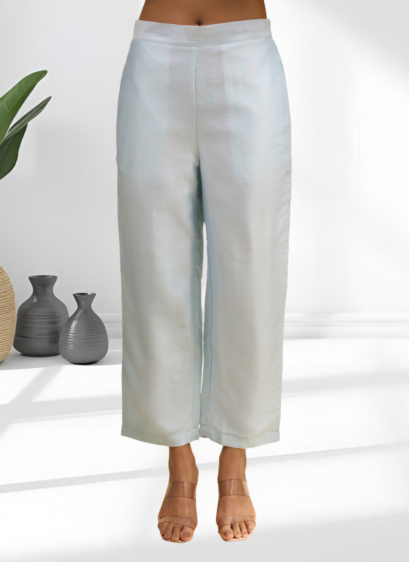 Joban Fashion Sky Blue Silk Embroidered Readymade Long Kurta With Pant | Grocsy