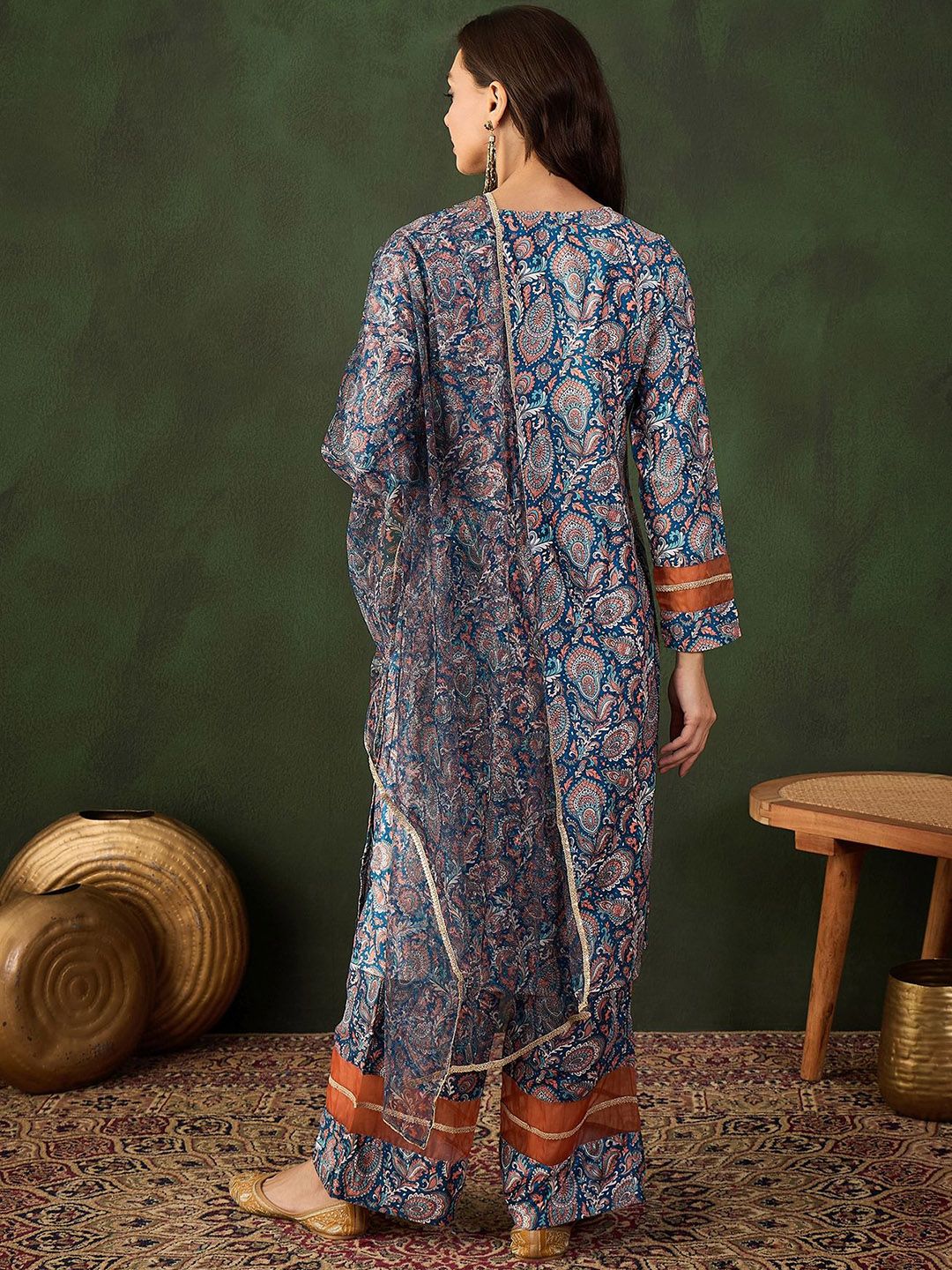 Sangria Printed Kurta & Palazzo With Dupatta | Grocsy
