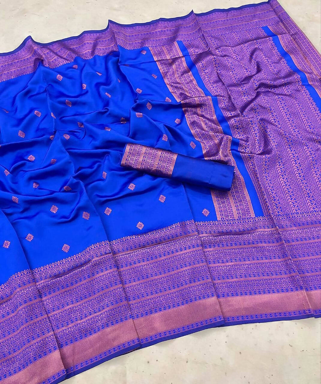 DEIANA'S Beautiful Designer Golden zari Soft Lichi Silk Saree - Royal Blue | Grocsy