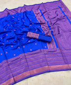 DEIANA'S Beautiful Designer Golden zari Soft Lichi Silk Saree - Royal Blue | Grocsy