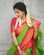 DEIANA'S Beautiful Designer Golden zari Soft Lichi Silk Saree - Parrot | Grocsy