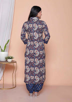 Miravan Womens Cotton Floral Printed Shirt-Collar Straight Kurta And Palazzo Set | Grocsy