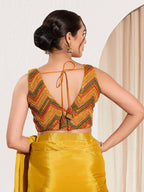 Joban Fashion Mustard Net Padded Blouse With V Neck Sleeveless | Grocsy