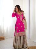 Lehenga Mart Designer Sharara Suit With Kurta, Sharara, Dupatta For Women-Pink | Grocsy