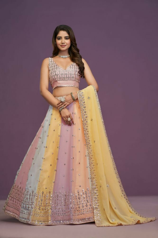 Multicolor Georgette Sequence ,Gota Patti Embroidery Work Lehenga Choli Set - Jihu Culture | Grocsy