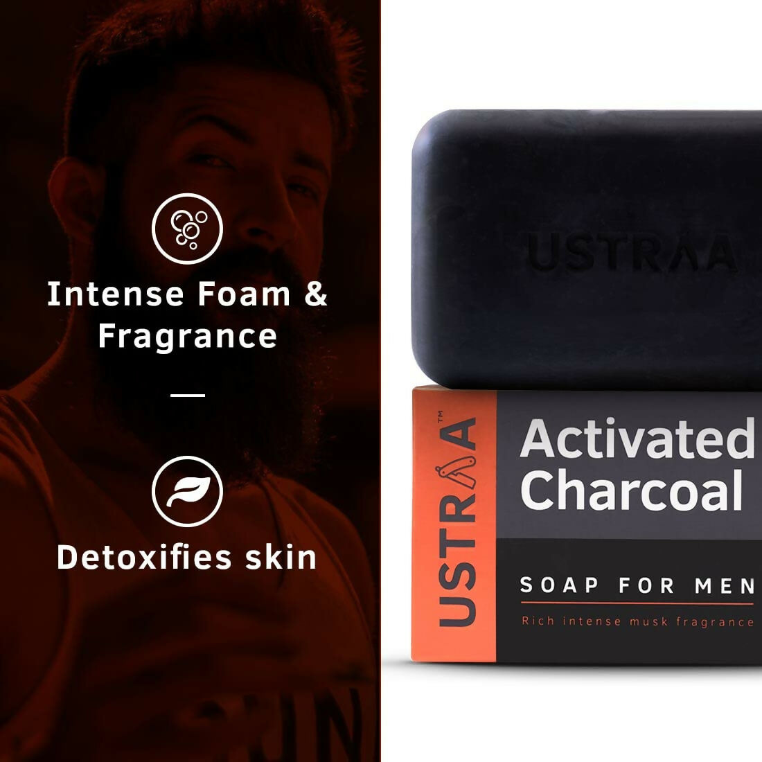 Ustraa Deo Soap For Men - Neem and Green Clay, Sea Minerals, & Activated Charcoal | Grocsy