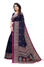 Vamika Blue Jute Silk Mirror Work Saree | Grocsy