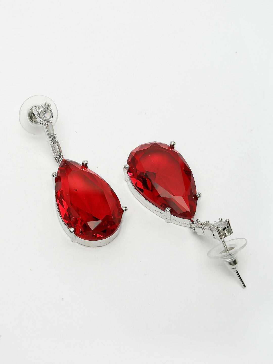 NVR Women's Silver-Plated Red Artificial Stones Studded Handcrafted Jewellery Set | Grocsy