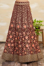 Maroon Velvet Semi-Stitched Wedding Bridal Lehenga - Nimaya | Grocsy