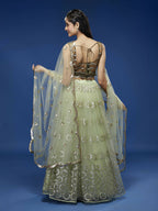 House of Panchhi Lime Green Net Embroideried Round Sequins Lehenga | Grocsy