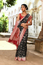 Joban Fashion Black Crepe Chiffon Pure Handloom Banarasi Silk Saree | Grocsy