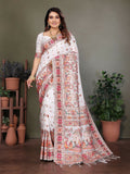 Joban Fashion White Thread Woven Pashmina Sarees | Grocsy