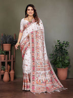 Joban Fashion White Thread Woven Pashmina Sarees | Grocsy