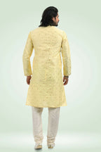 Raivat Ethnic Jacquard Banarasi Silk Pintux Work Kurta Pajama In Yellow Colour | Grocsy